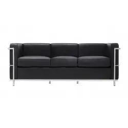 NOWOŚĆ KH1501100202 Sofa trzyosobowa SOFT LC2 czarna - włoska skóra naturalna, metal King Home