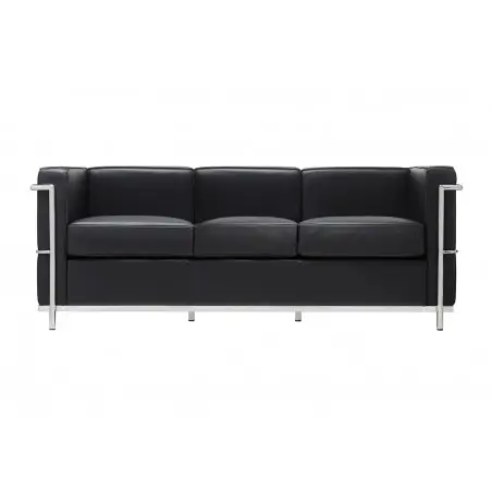 NOWOŚĆ KH1501100202 Sofa trzyosobowa SOFT LC2 czarna - włoska skóra naturalna, metal King Home