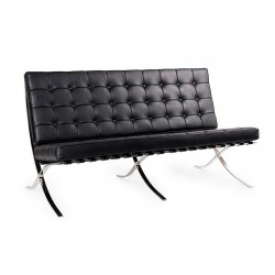 NOWOŚĆ KH1501100212 Sofa BARCELON trzyosobowa czarna - włoska skóra naturalna, chrom  King Home
