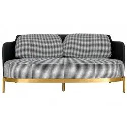 NOWOŚĆ KH1501100165 Sofa VENICE tkanina pepitka biało-czarna ekoskóra - złota podstawa King Home