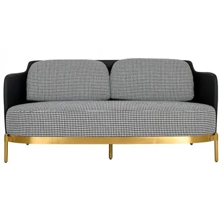 NOWOŚĆ KH1501100165 Sofa VENICE tkanina pepitka biało-czarna ekoskóra - złota podstawa King Home