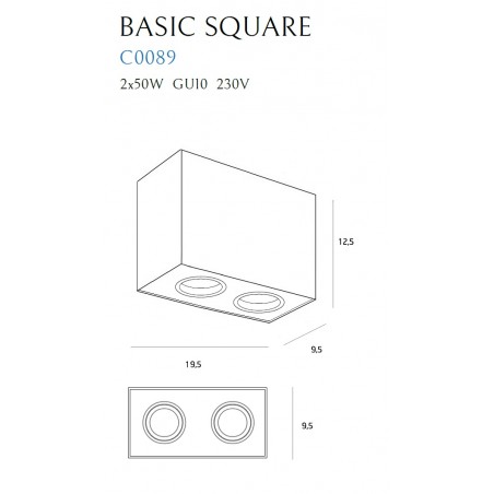MAXLIGHT C0089 LAMPA SUFITOWA BASIC SQUARE CZARNA PODWÓJNA