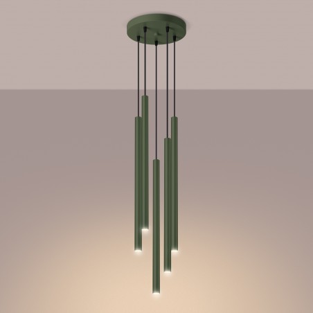 NOWOŚĆ Lampa wisząca PASTELO 5P zielona oliwkaSL.1522 Sollux