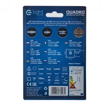 NOWOŚĆ EKS0965QUADRO Barwa Zimna 6500K Milagro