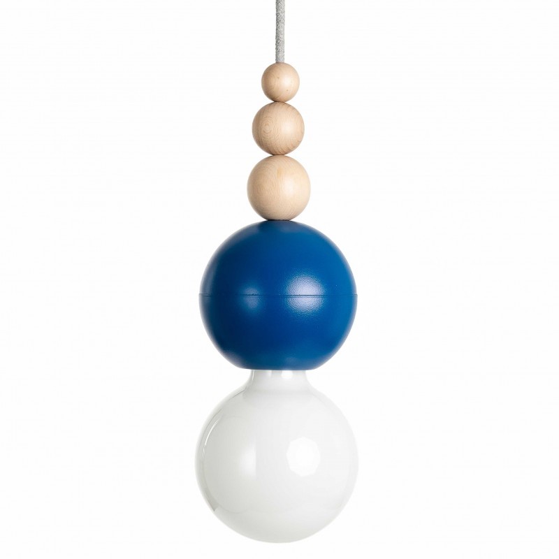Lampa wisząca LOFT BALA LBDBSB02 Kolorowe Kable Ciemny Niebieski strukturalny Drewno Kulki