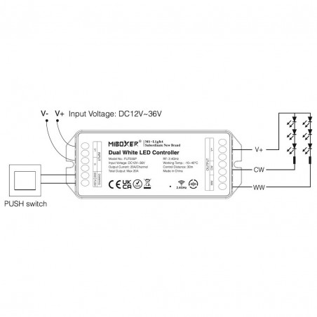 NOWOŚĆ PS-FUT035P+MI-LIGHT Kontroler 2w1 MONO/CCT 12-48VDC 20A FUT035P+ Milagro