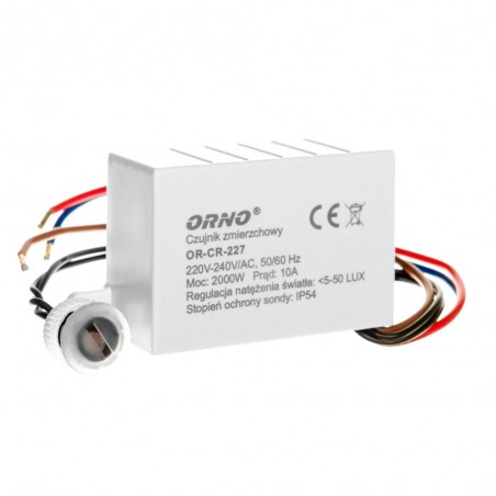 NOWOŚĆ PS-OR-CR-227ORNO Czujnik zmierzchu z sondą zewn. 230V 2000W 5-50 lux IP54 Milagro