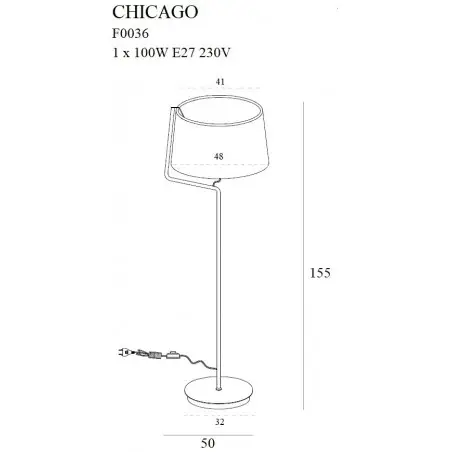 NOWOŚĆ MAXLIGHT F0036 LAMPA PODŁOGOWA CHICAGO CZARNY+CZARNY ABAŻUR