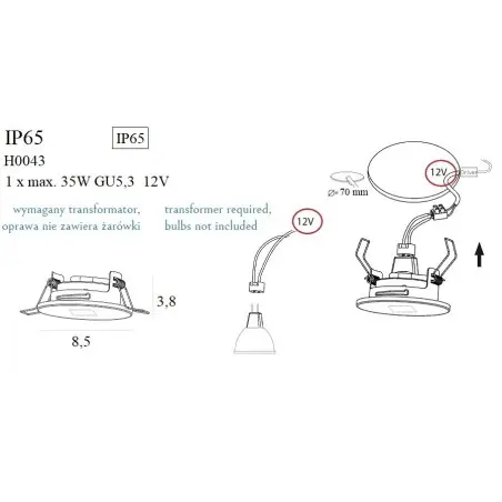 NOWOŚĆ MAXLIGHT H0043 OPRAWA WPUSTOWA OKRĄGŁA IP65 CHROM