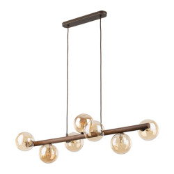 Lampa wisząca, Żyrandol nad stół, Drewno, Klosze 11096 ESTERA WOOD ORZECH BURSZTYN 7XG9...