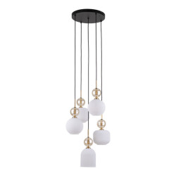 NOWOŚĆ Lampa wisząca z kloszami, Nad stół, Żyrandol 11593 SOPHIA COGNAC WHITE 5XE14 Tk...