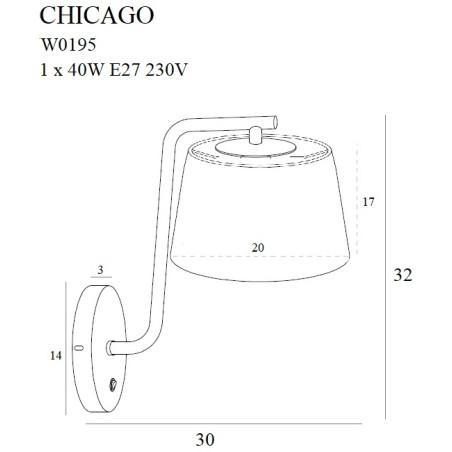 NOWOŚĆ MAXLIGHT W0195 KINKIET CHICAGO CHROM + BIAŁY ABAŻUR