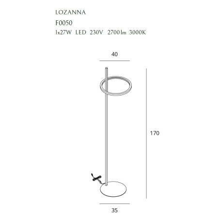 NOWOŚĆ MAXLIGHT F0050 LAMPA PODŁOGOWA LOZANNA 27W ZŁOTA