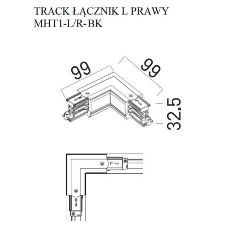 NOWOŚĆ MAXLIGHT MHT1-L/R-BK TRACK ŁĄCZNIK "L" prawy czarny