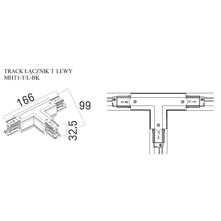 NOWOŚĆ MAXLIGHT MHT1-T/L-BK TRACK ŁĄCZNIK "T" lewy czarny