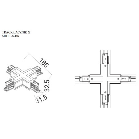 NOWOŚĆ MAXLIGHT MHT1-X-BK TRACK ŁĄCZNIK "X" czarny