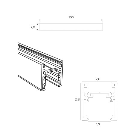 NOWOŚĆ MAXLIGHT MT0011 SZYNA MAGNETYCZNA PŁYTKA, NATYNKOWA, 1 METR, CZARNA