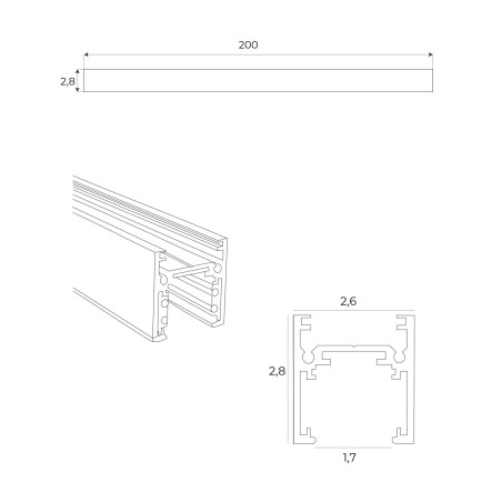 NOWOŚĆ MAXLIGHT MT0012 SZYNA MAGNETYCZNA PŁYTKA, NATYNKOWA, 2 METRY, CZARNA