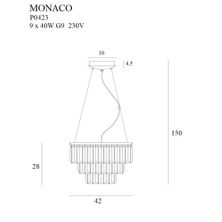 NOWOŚĆ MAXLIGHT P0423 LAMPA WISZĄCA MONACO ZŁOTA Ø 42 cm