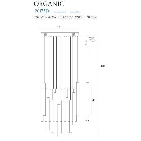 NOWOŚĆ MAXLIGHT P0175D LAMPA WISZĄCA ORGANIC 33x1 CHROM ŚCIEMNIALNA