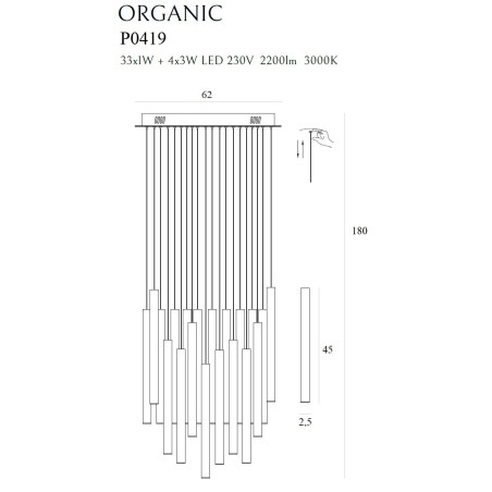 NOWOŚĆ MAXLIGHT P0419D LAMPA WISZĄCA ORGANIC 33x1 CZARNA