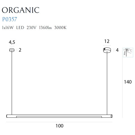 NOWOŚĆ MAXLIGHT P0357 LAMPA WISZĄCA ORGANIC HORIZON 100CM BIAŁA