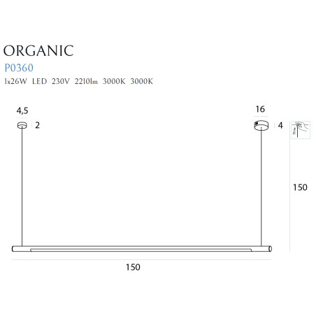 NOWOŚĆ MAXLIGHT P0360D LAMPA WISZĄCA ORGANIC HORIZON 150CM ZŁOTA ŚCIEMNIALNA