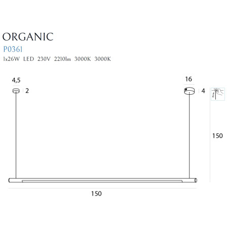 NOWOŚĆ MAXLIGHT P0361 LAMPA WISZĄCA ORGANIC HORIZON 150CM BIAŁA