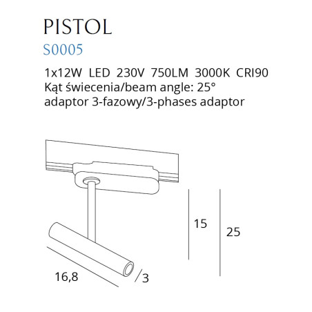 NOWOŚĆ MAXLIGHT S0005 LAMPA DO SZYNOPRZEWODU PISTOL BIAŁY 12W LED