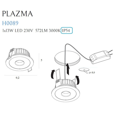 NOWOŚĆ MAXLIGHT H0089 OPRAWA WPUSTOWA PLAZMA BIAŁA IP54