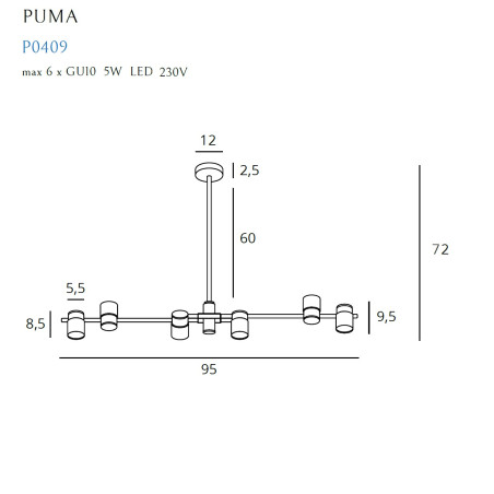 NOWOŚĆ MAXLIGHT P0409 LAMPA WISZĄCA PUMA 6 GU10