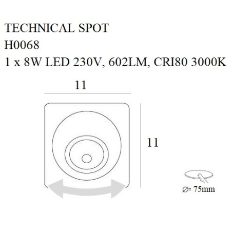 NOWOŚĆ MAXLIGHT H0068 OPRAWA WPUSTOWA TECHNICAL SPOT 8W