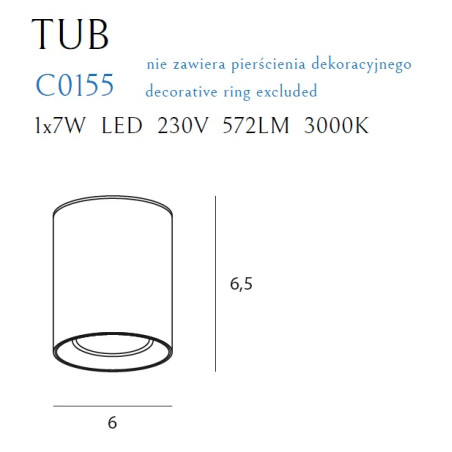 NOWOŚĆ MAXLIGHT C0212 LAMPA SUFITOWA TUB KWADRAT CZARNY + PIERŚCIEŃ OZDOBNY ZŁOTY RC0155/C0156 GOLD
