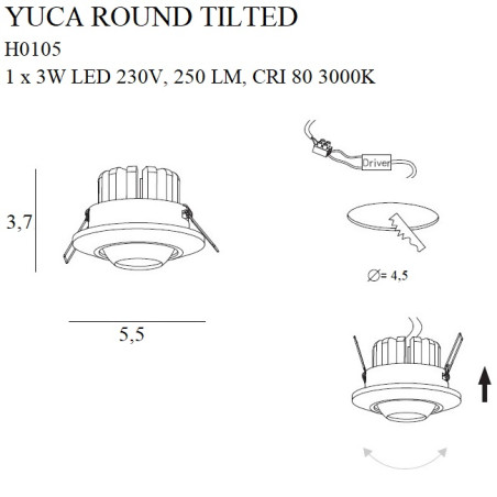 NOWOŚĆ MAXLIGHT H0105 OPRAWA WPUSTOWA MAX YUCA ROUND TILTED BLACK 3W