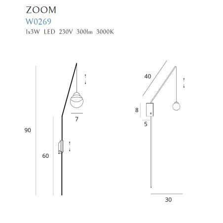 NOWOŚĆ MAXLIGHT W0269 KINKIET ZOOM CZARNY, 3W LED