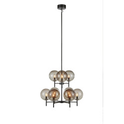Lampa wisząca, Żyrandol nowoczesny z kloszami 107921 CROWN 9L Czarna/Przydymiony Markslojd