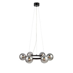 Lampa wisząca, Żyrandol 108051 CIRCLE 6L Czarny/ Dymione klosze Markslojd