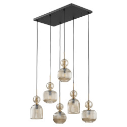 NOWOŚĆ Lampa wisząca nad stół, Żyrandol, Bursztynowe klosze 11044 SOPHIA COGNAC 6XE14...