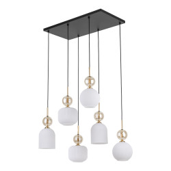 NOWOŚĆ Lampa wisząca, Żyrandol z kloszami, Nad stół 11594 SOPHIA COGNAC WHITE 6XE14 Tk...