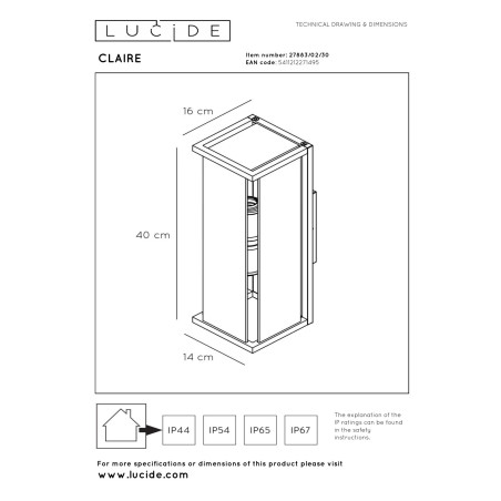 Lampa cienna zewnętrzna CLAIRE-LED 27883/02/30 Lucide