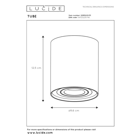 Oczko natynkowe Tube 22952/01/31 Lucide