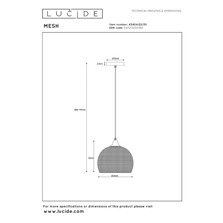 Lampa wiszšca MESH 43404/22/30 Lucide
