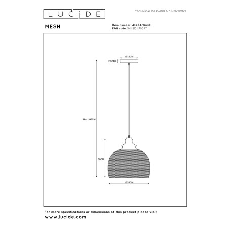 Lampa wiszšca MESH 43404/28/30 Lucide