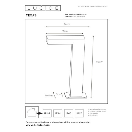 Lampa stojšca zewnętrzna TEXAS 28851/40/30 Lucide