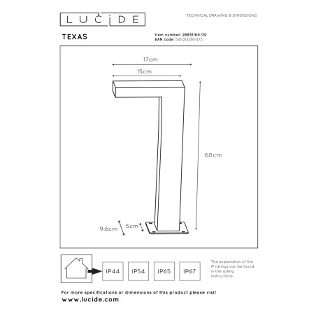 Lampa stojšca zewnętrzna TEXAS 28851/60/30 Lucide