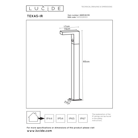 Lampa stojšca zewnętrzna TEXAS 28851/61/30 Lucide