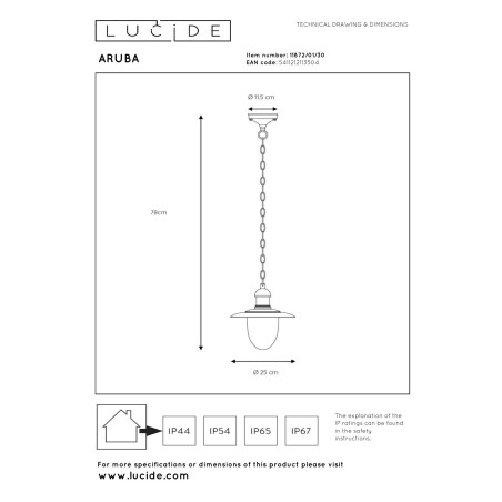 Lampa wiszšca zewnętrzna ARUBA 11872/01/30 Lucide