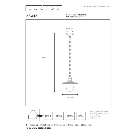 Lampa wiszšca zewnętrzna ARUBA 11872/01/97 Lucide