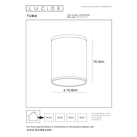 Lampa sufitowa zewnętrzna TUBIX 27870/01/30 Lucide