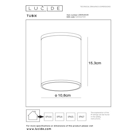 Lampa sufitowa zewnętrzna TUBIX 27870/01/31 Lucide